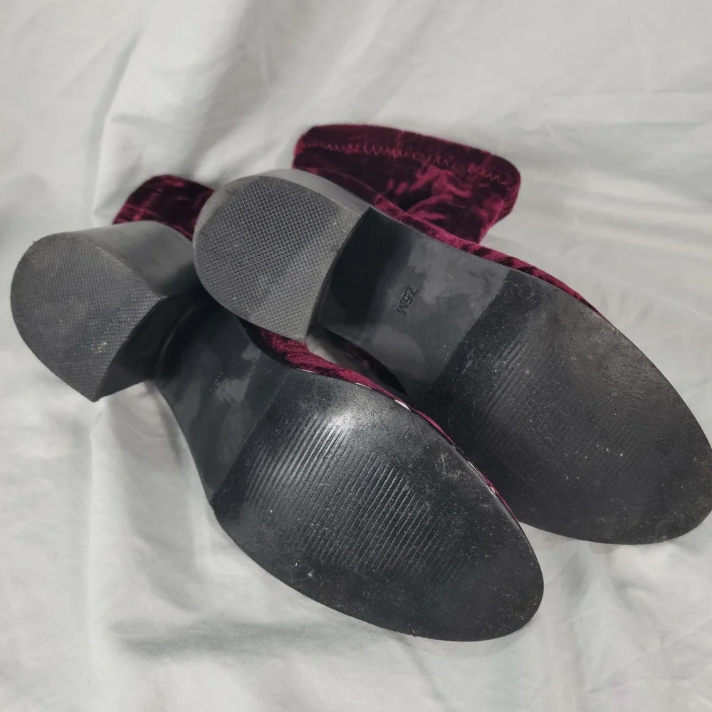Steve Madden Pressly Boots 7.5 Burgundy Crushed Velvet Whimsigoth Fairy Grunge